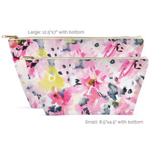 T-Bottom Zipper Accessory Pouch - Watercolor Floral Design (2 sizes)
