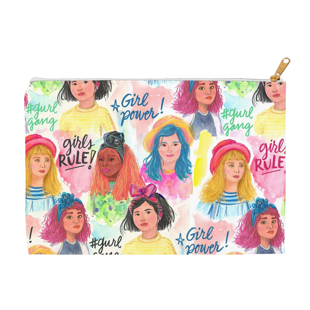
                
                    Load image into Gallery viewer, Zipper Accessory Pouch in &amp;quot;Girl Power&amp;quot; Design (2 sizes)
                
            